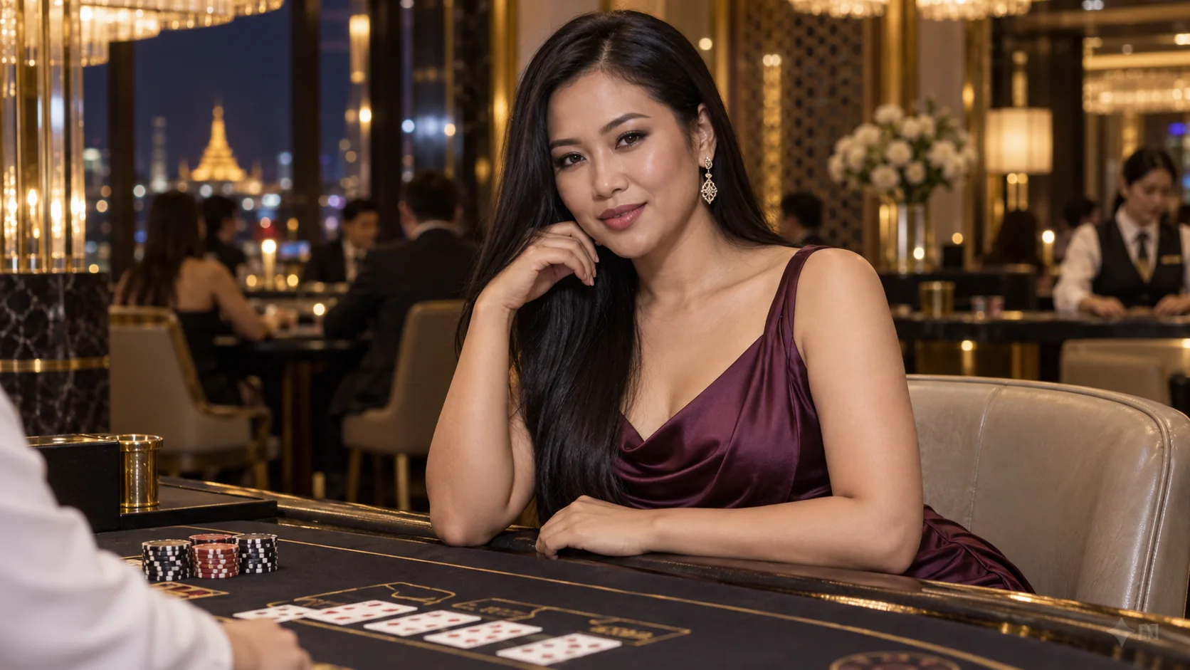 Adult model at an elegant live casino table