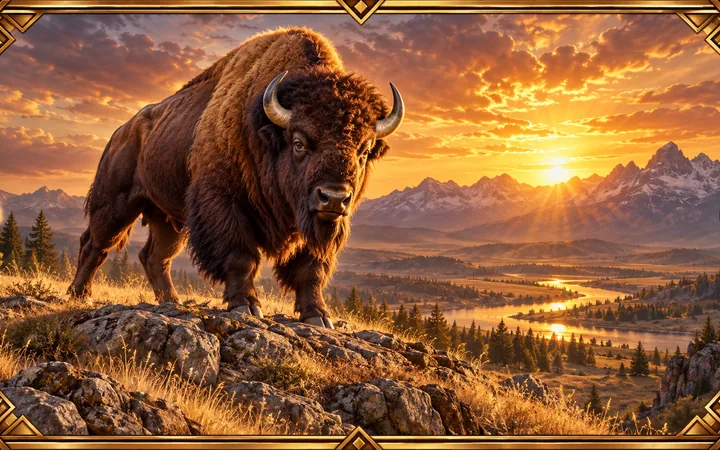 Buffalo King Megaways အကြောင်းအရာကို ဖော်ပြသည့် editorial concept art