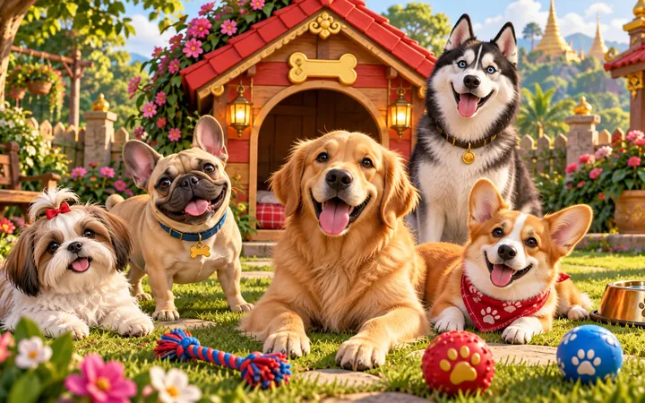 The Dog House Megaways အကြောင်းအရာကို ဖော်ပြသည့် editorial concept art