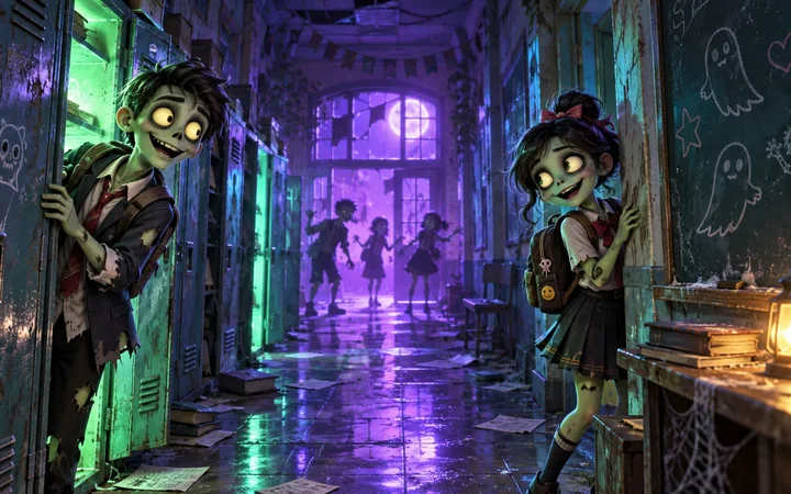 Zombie School Megaways အကြောင်းအရာကို ဖော်ပြသည့် editorial concept art