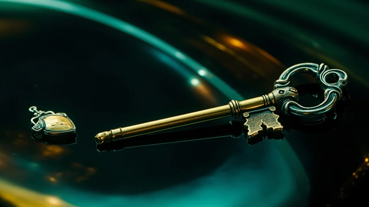 Vintage brass key beside a shield emblem representing data privacy