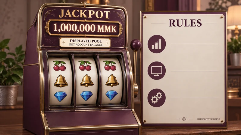 Jackpot 1,000,000 MMK ဟုပြသည့် စိတ်ကူး slot စက်နှင့် သီးခြား Rules ဘုတ်