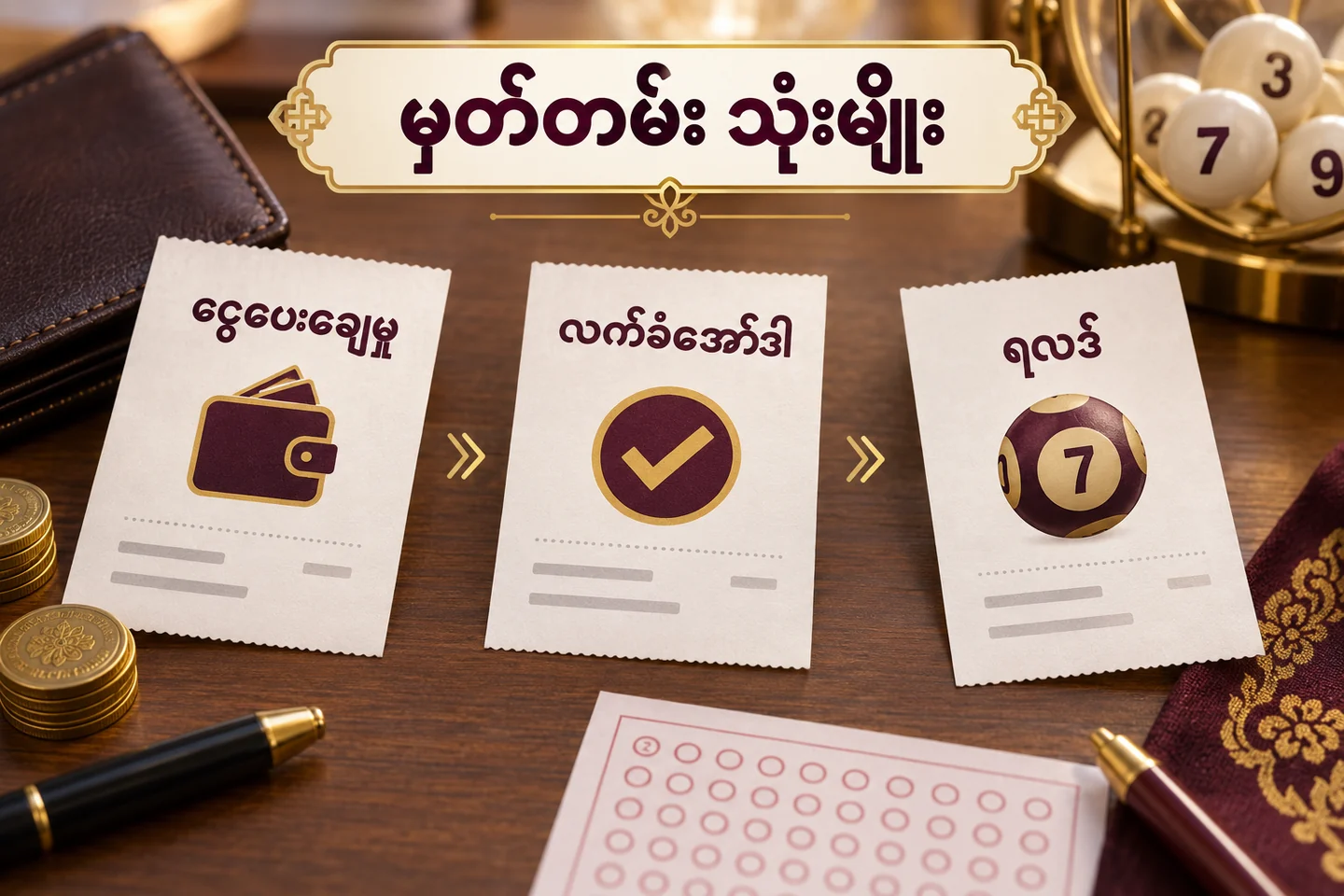 ငွေပေးချေမှု၊ လက်ခံအော်ဒါနှင့် ရလဒ်ကို သုံးမျိုးခွဲထားသည့် သရုပ်ဖော်ပုံ။