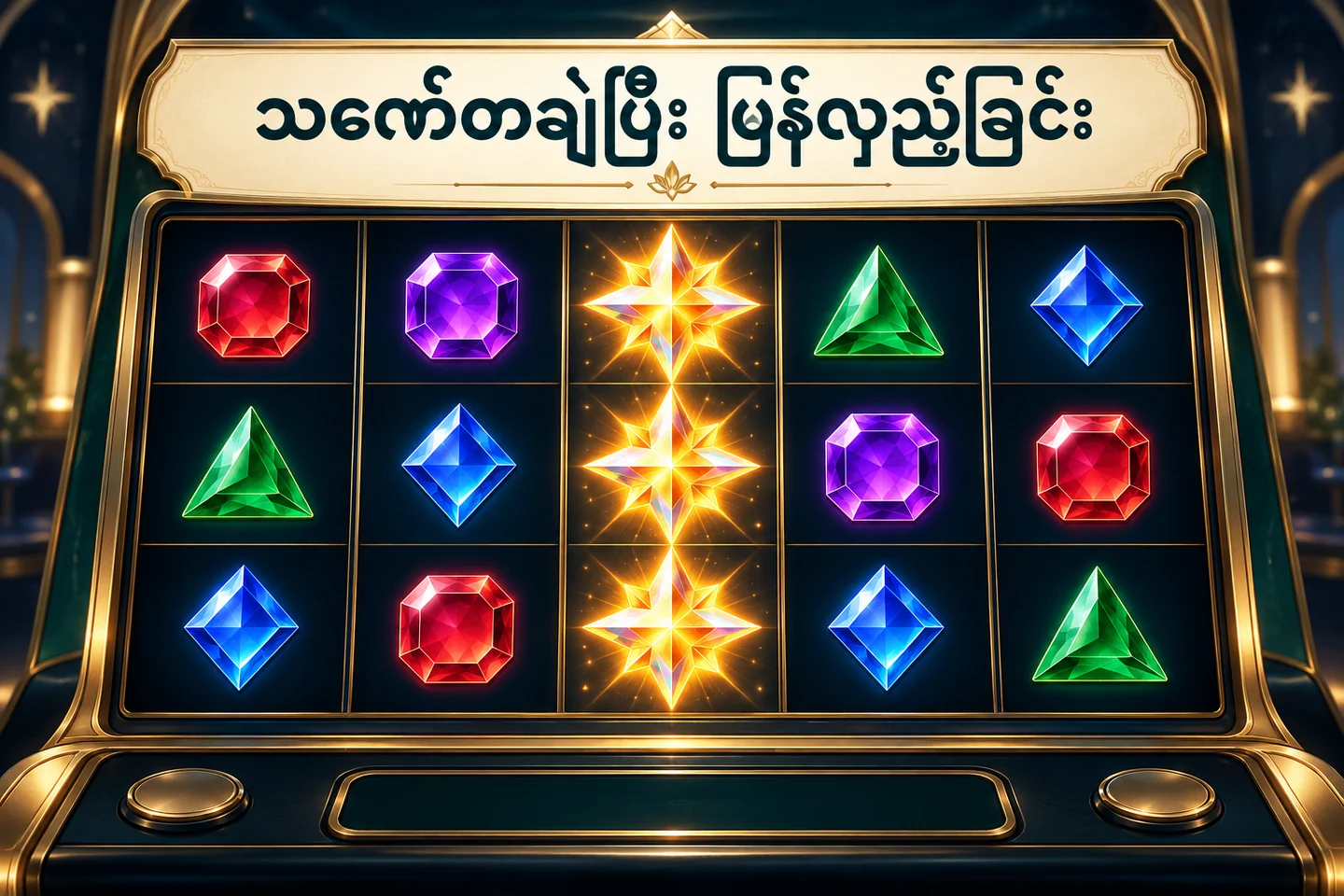 သင်္ကေတချဲ့ထားသည့် အလယ်ရီးလ်ပါ ၅×၃ စလော့ကို သရုပ်ဖော်ထားပုံ